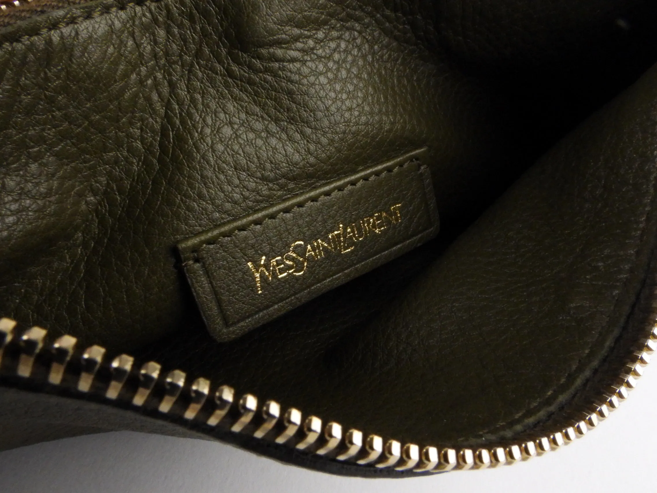 Yves Saint Laurent Khaki Green Leather Hobo Bag